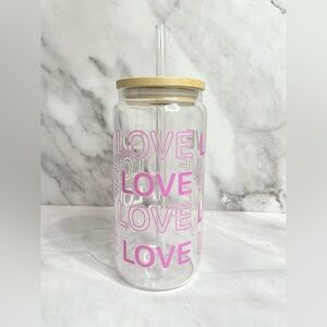 Love Glass Tumbler with Straw - Pink
